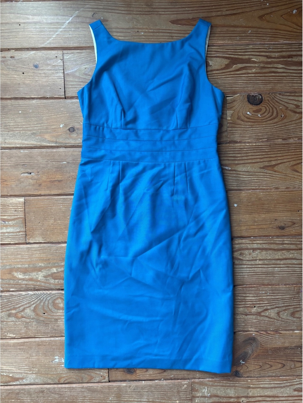 Banana Republic Blue Sheath Dress Size 4 Sleeveless Pleated Waist Career Midi